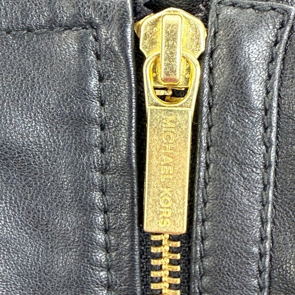 Michael Kors Black Leather Moto Jacket Womens‎ Size M Asymmetrical Zip - Picture 4 of 14